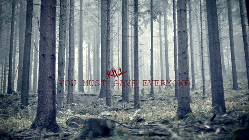 Dark forest with text overlay