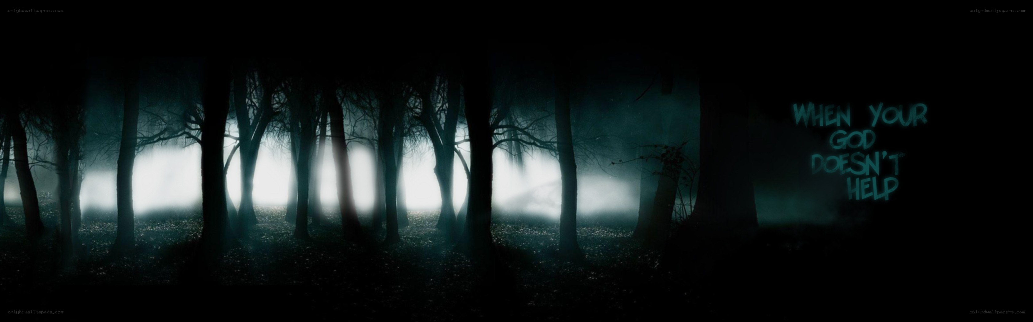 dark forest with text