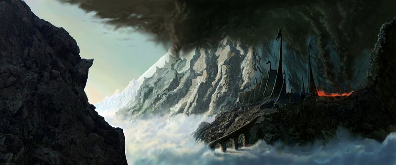 dark fortress in mountain pass