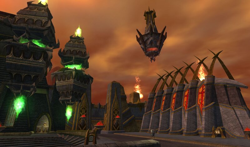 Dark fortress under a fiery sky