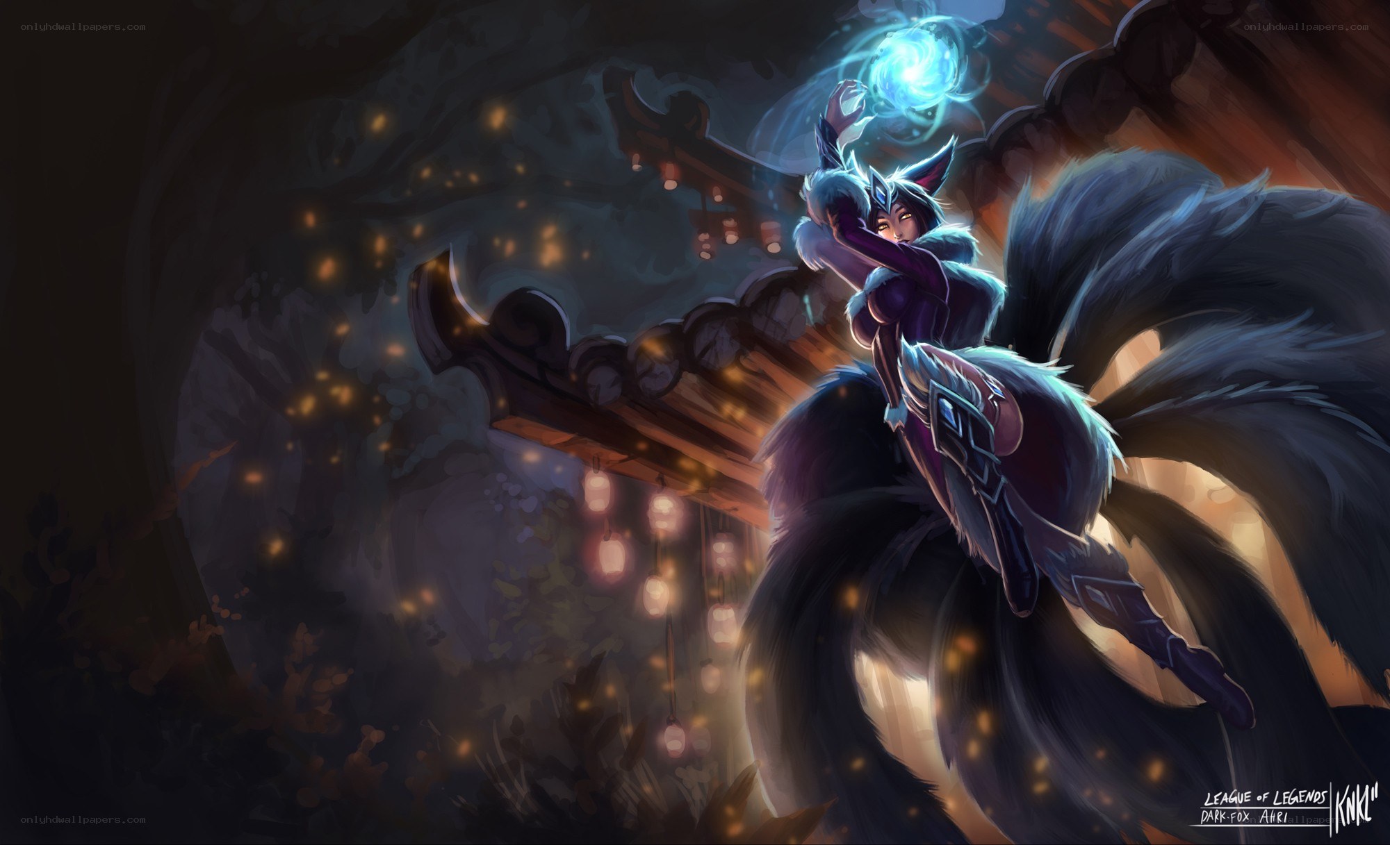 Dark Fox Ahri in a forest
