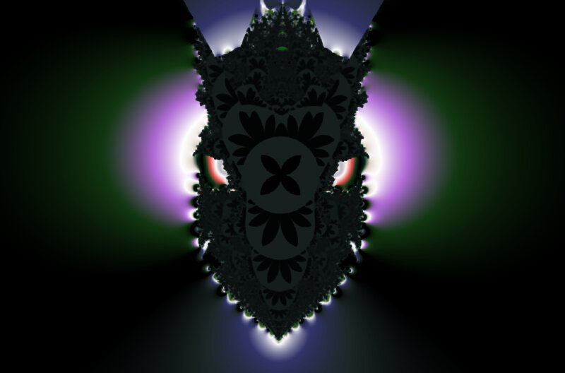 dark fractal mask with glowing eyes