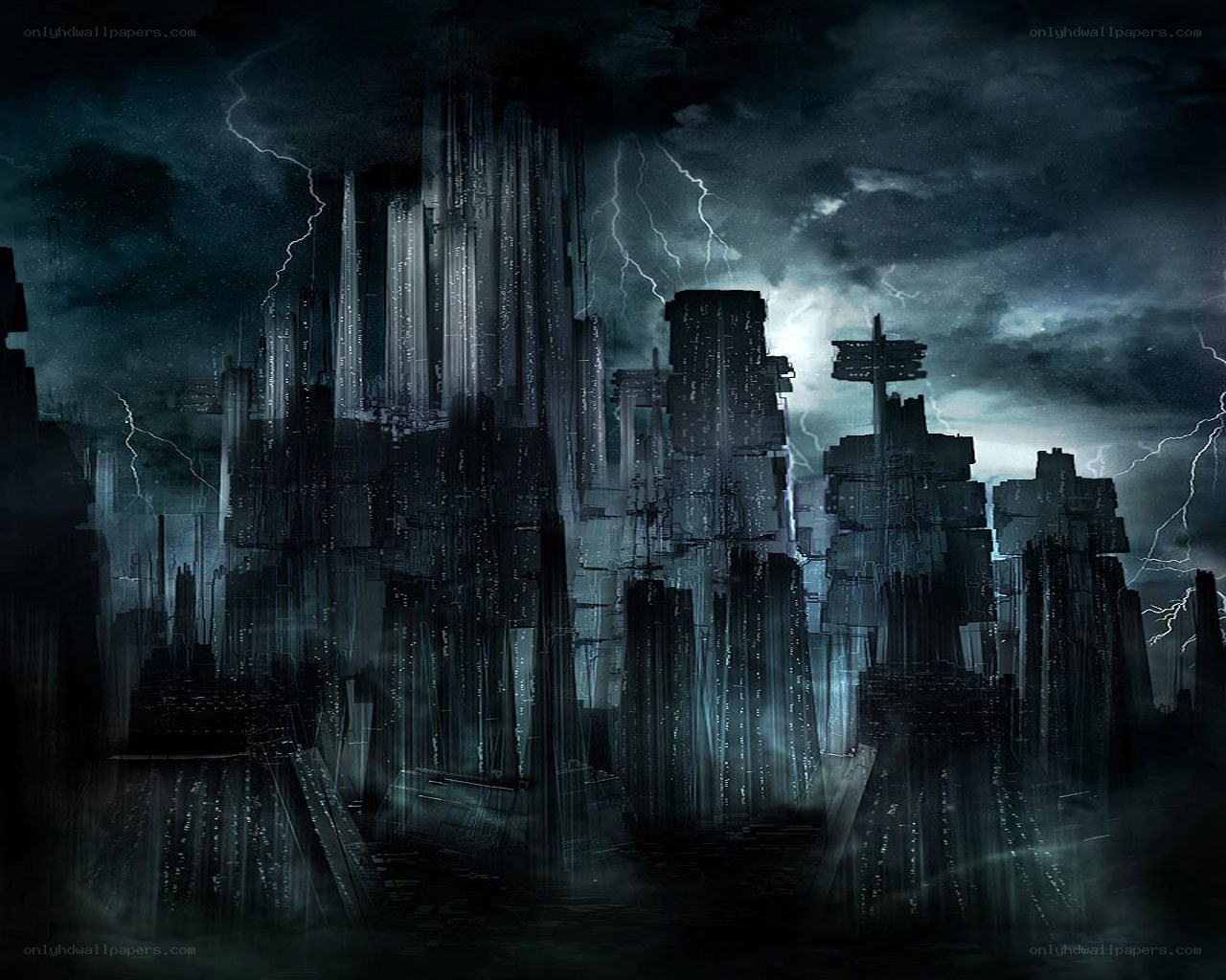 dark futuristic cityscape