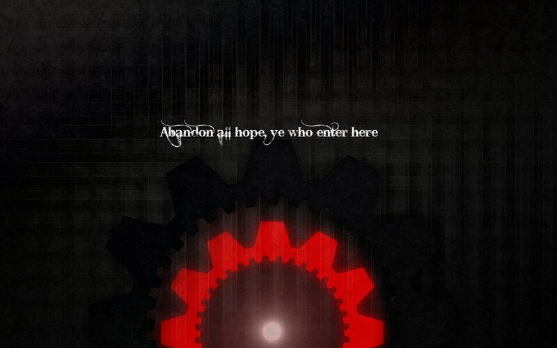 Dark gear with warning quote