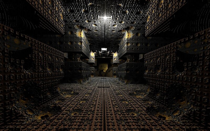 Dark Geometric Corridor — Black, Dramatic, 3d Render