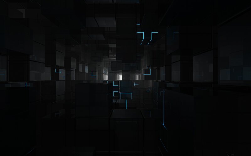 Dark Geometric Corridor — Black, Dramatic