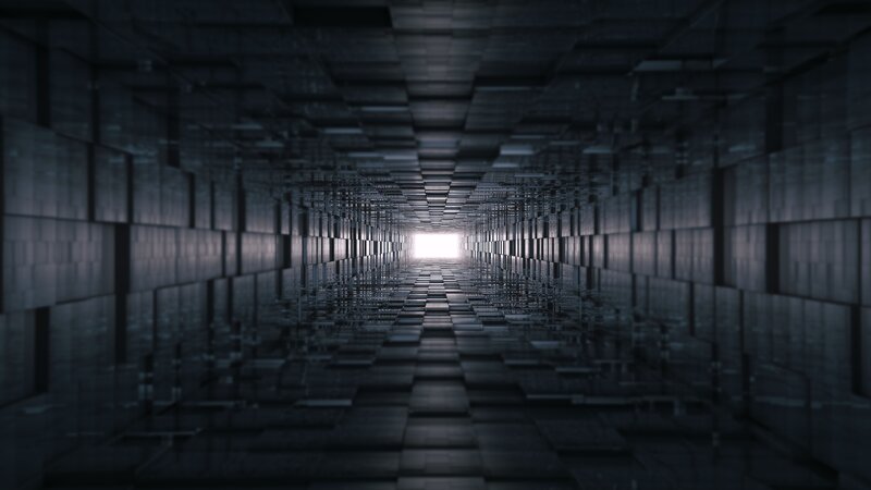 Dark Geometric Tunnel — Black, Dramatic