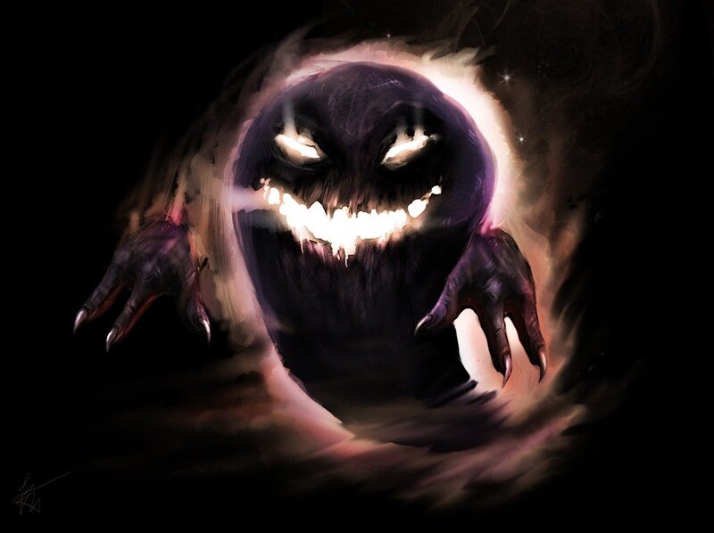 dark ghost with glowing eyes