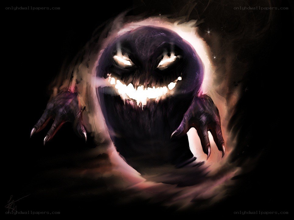 dark ghost with glowing eyes