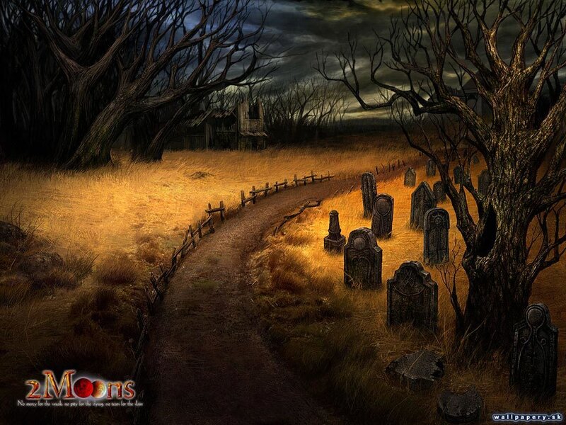 Dark graveyard at dusk
