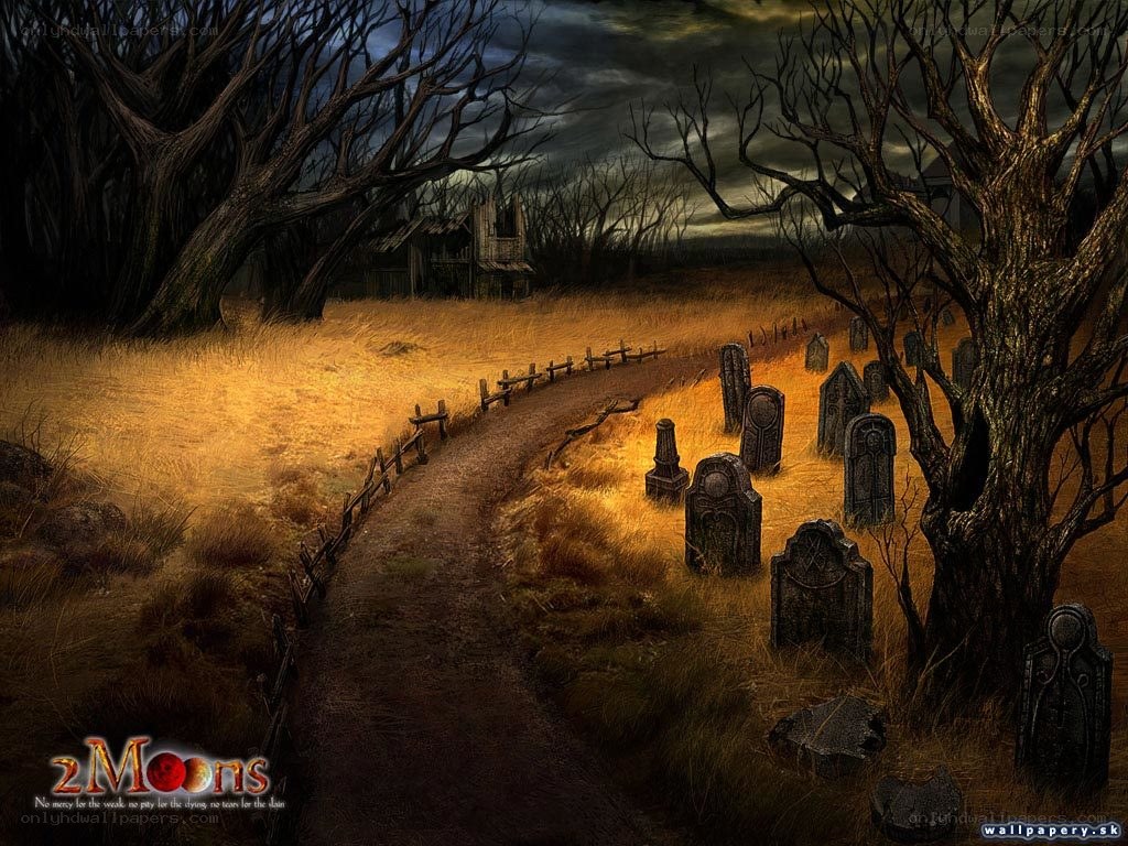 Dark graveyard at dusk