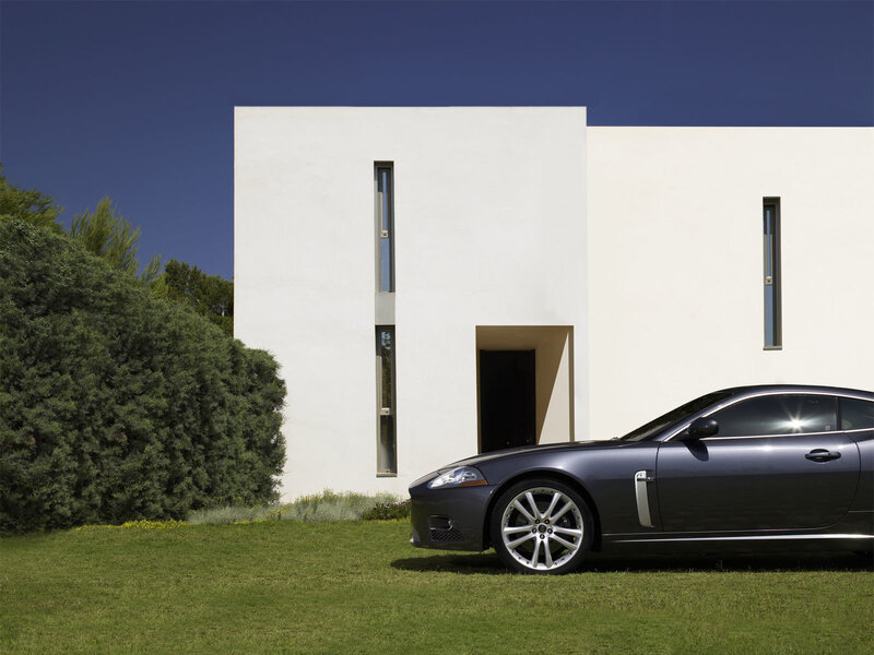 Dark Gray Car on Lawn — White
