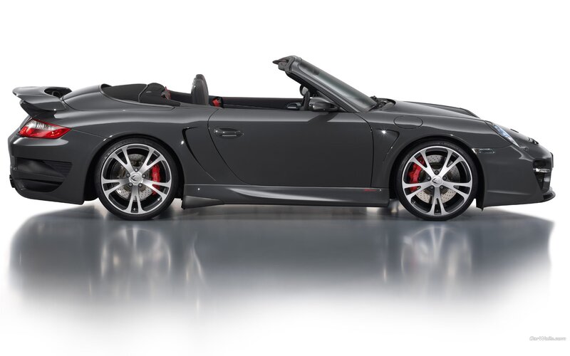 dark gray convertible sports car