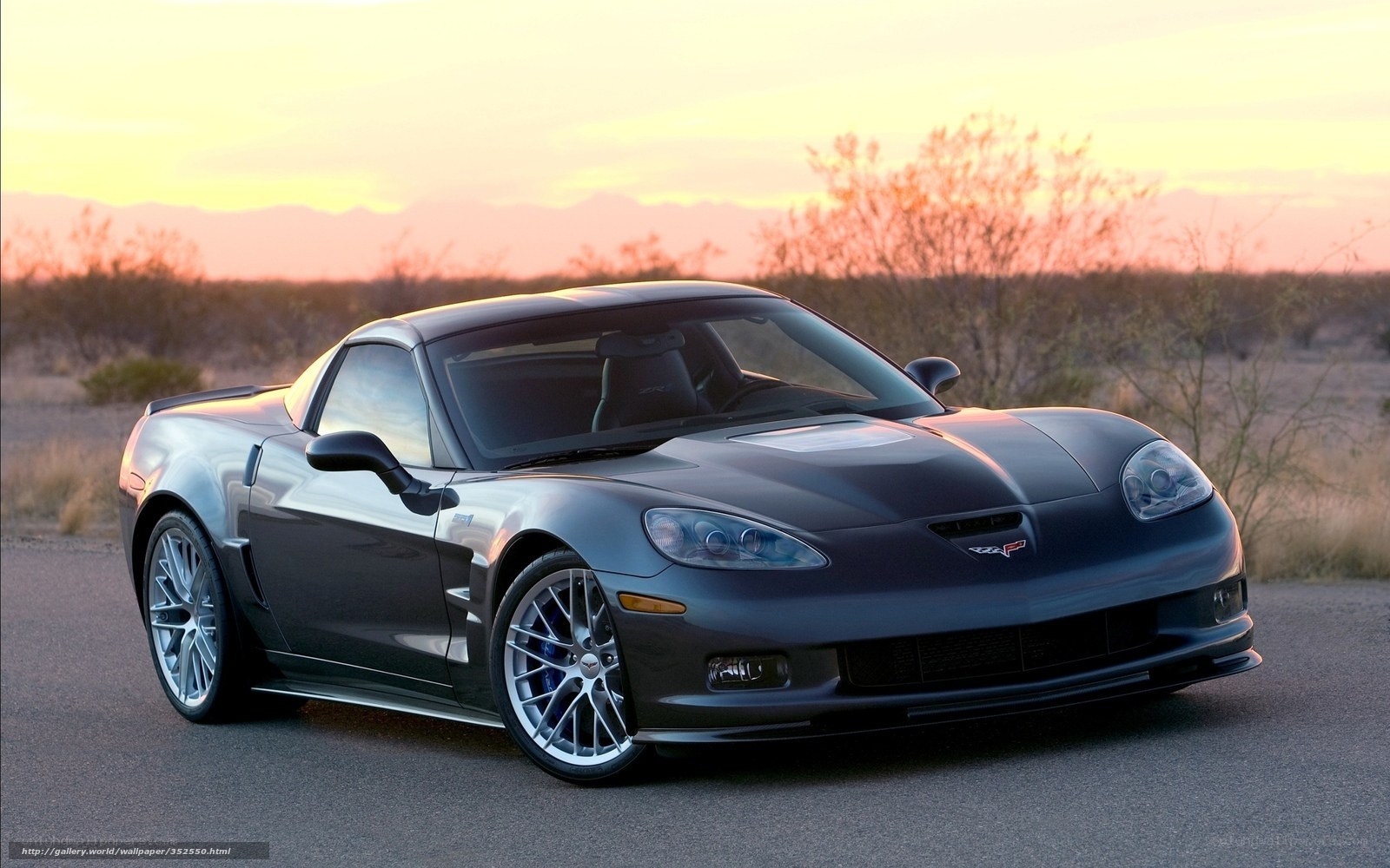 dark gray corvette at sunset