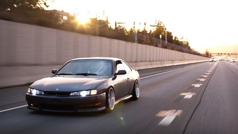 Dark Gray Coupe Car — Dynamic, Sunset