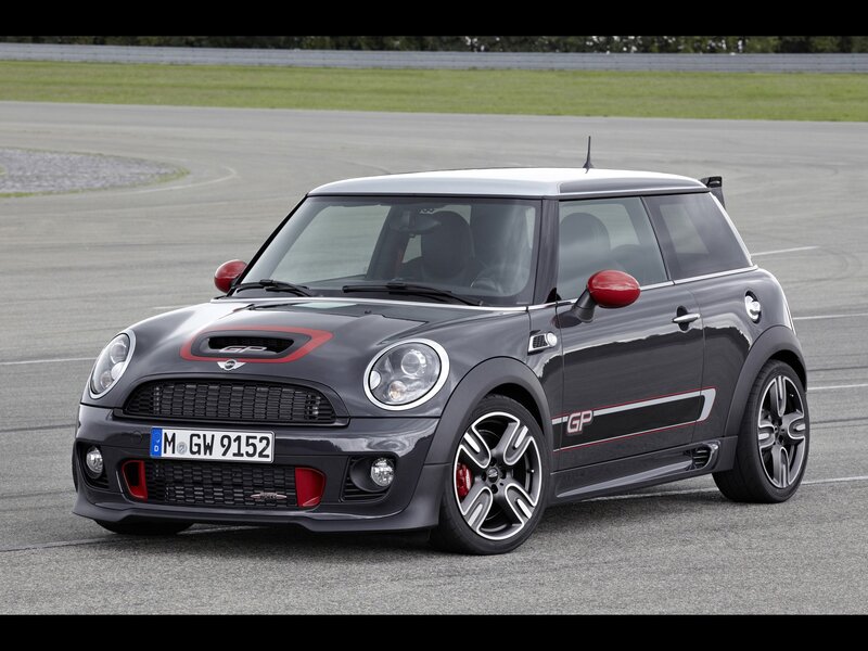 Dark gray MINI GP on a racetrack