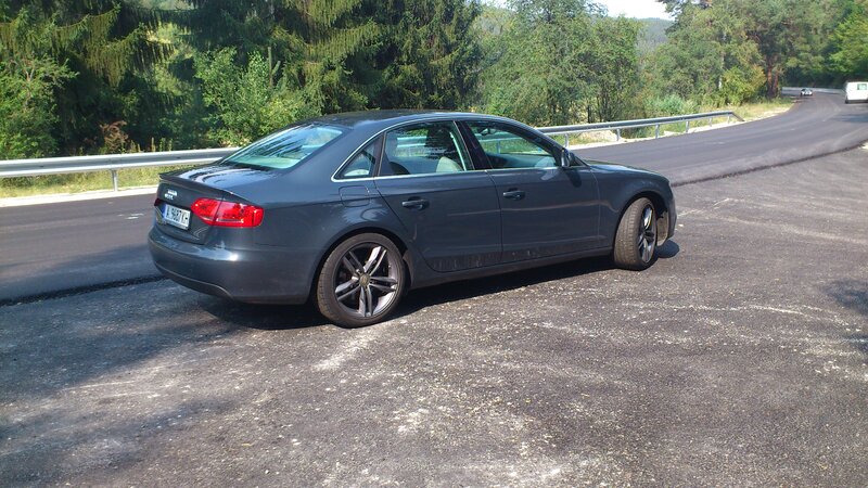 Dark Gray Sedan Car — Calm, Afternoon, Photograph, Road