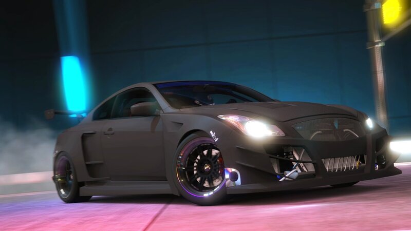 dark gray sports car at night