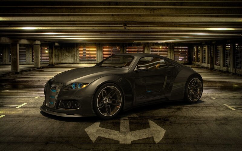 Dark Gray Sports Car — Dramatic, Night