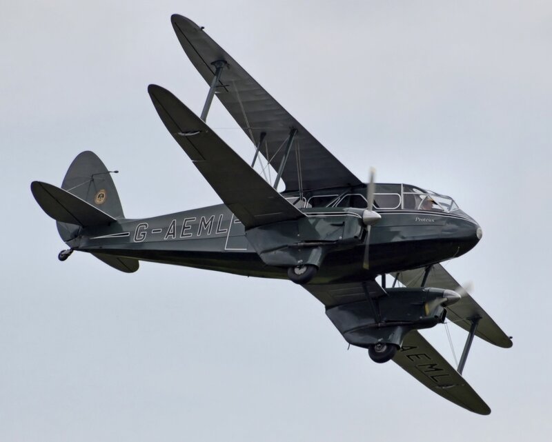 Dark Green Biplane in Flight