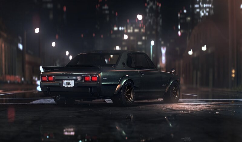 Dark Green Car at Night