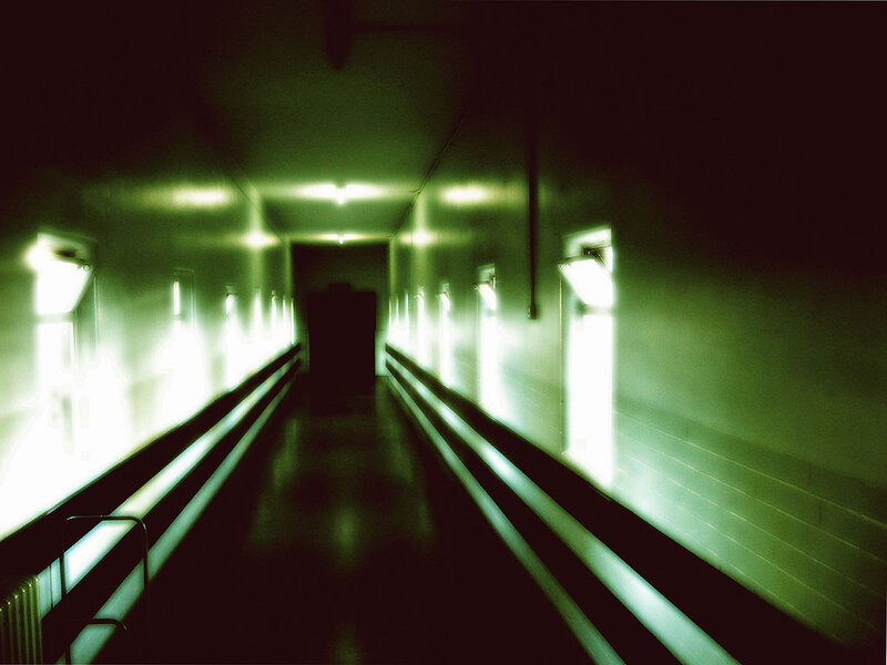 dark green hallway corridor