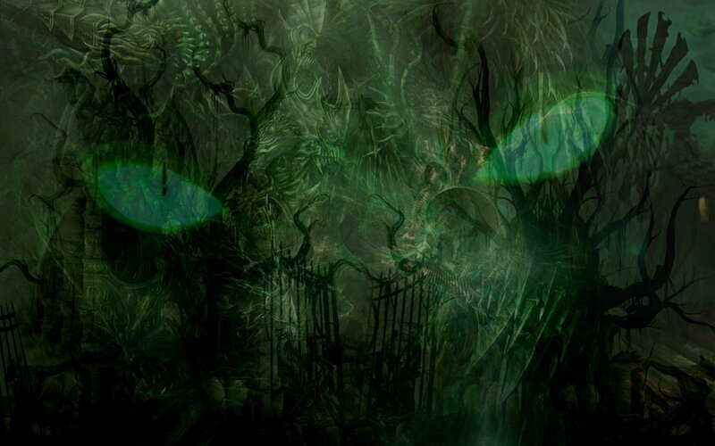 dark green horror landscape