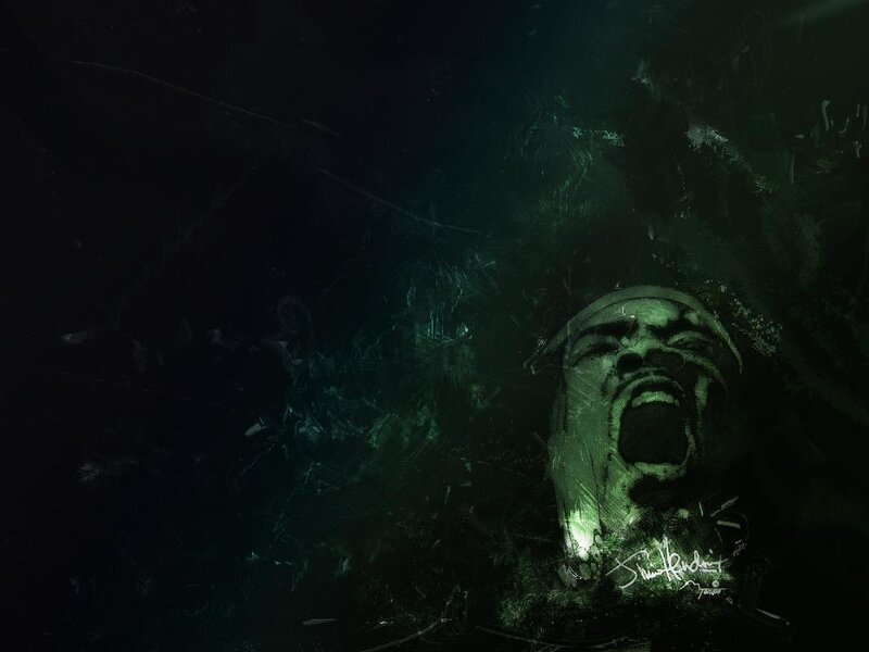 dark green screaming face