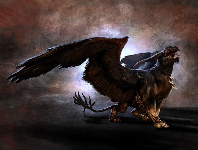 Dark Griffin Creature — Brown, Dramatic, Digital Art