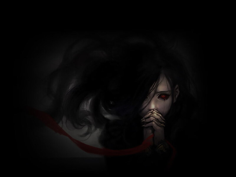 Dark-haired Figure with Red Eyes — Black, Dramatic