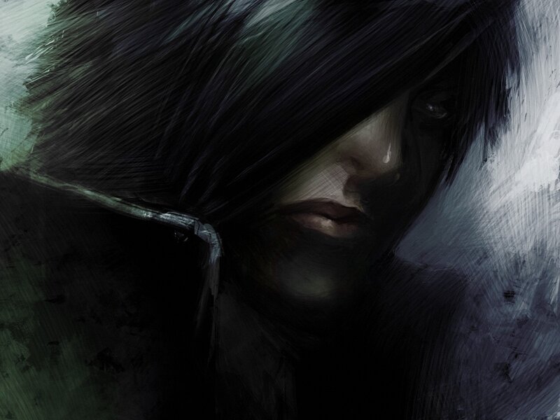 dark-haired person in shadow