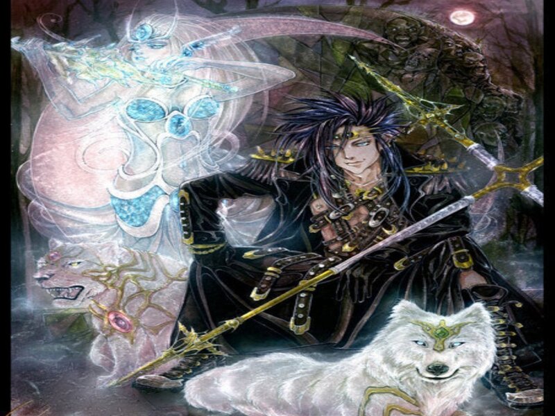 Dark-haired Warrior with Wolf