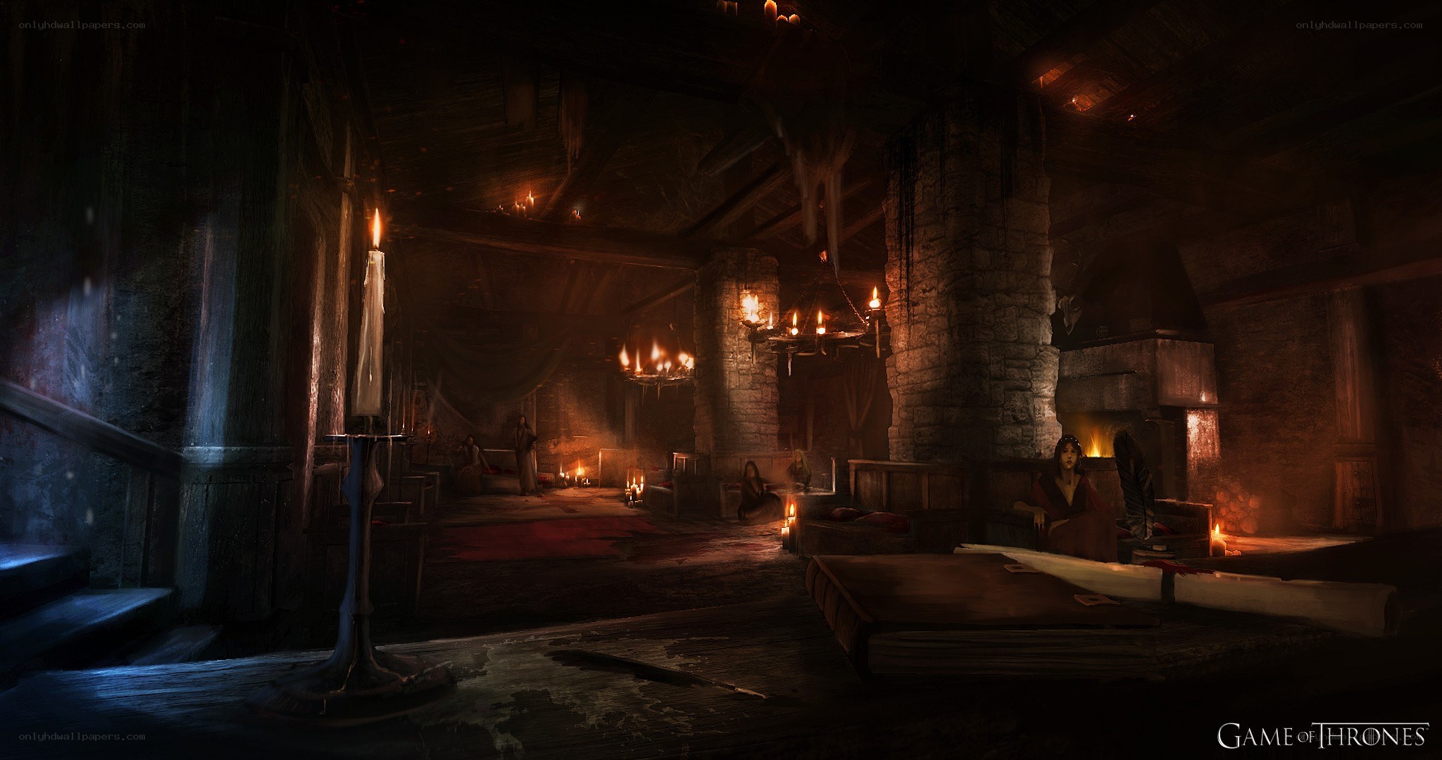 Dark hall in a medieval castle