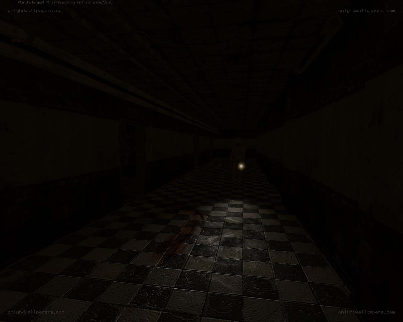 dark hallway with bloodstain