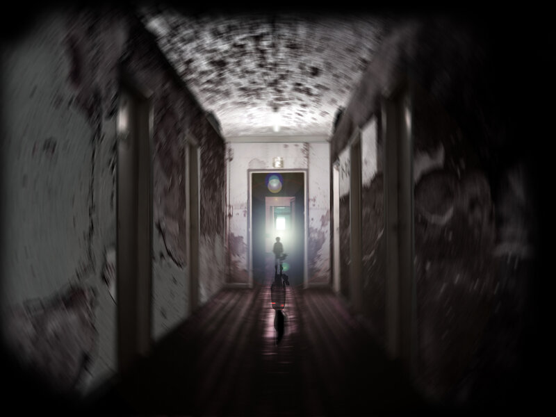 dark hallway with figure