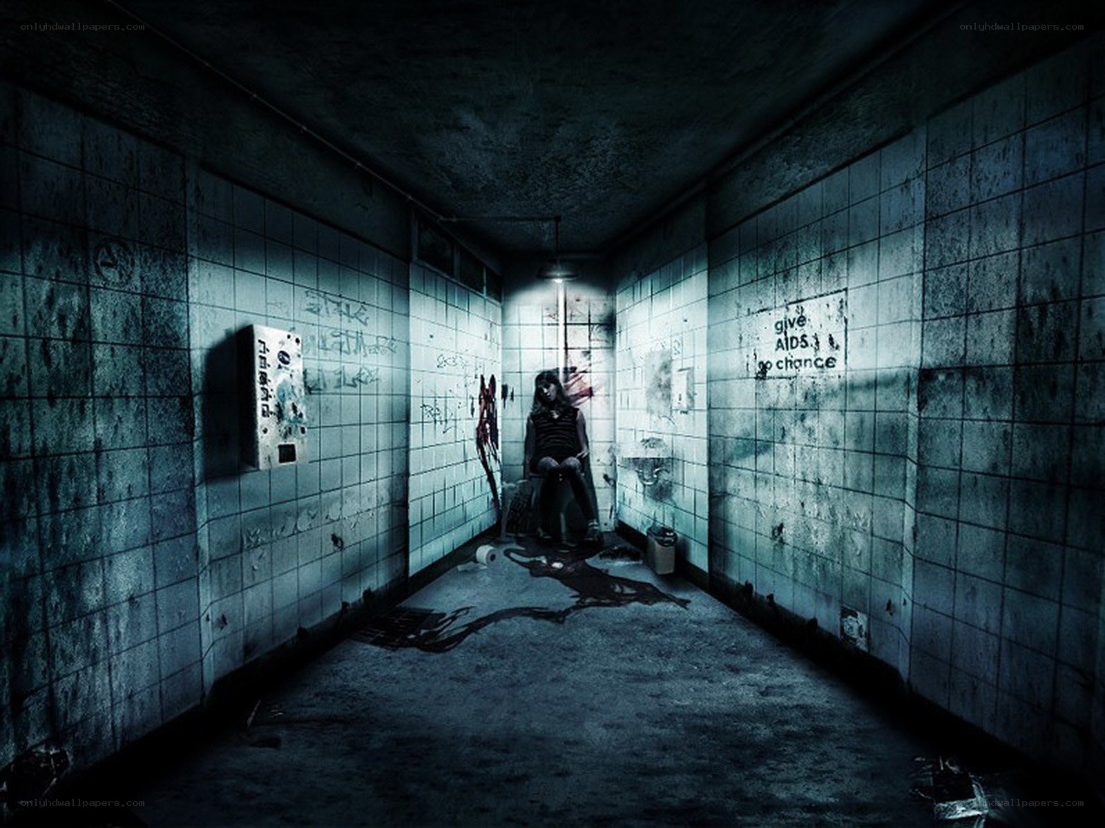 dark hallway with graffiti