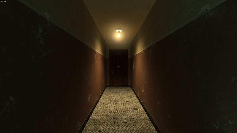 dark hallway with single light