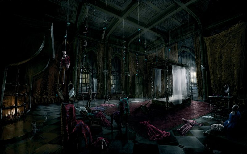 Dark haunted bedroom concept