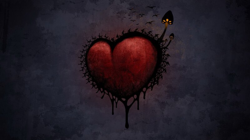 dark heart with mushrooms