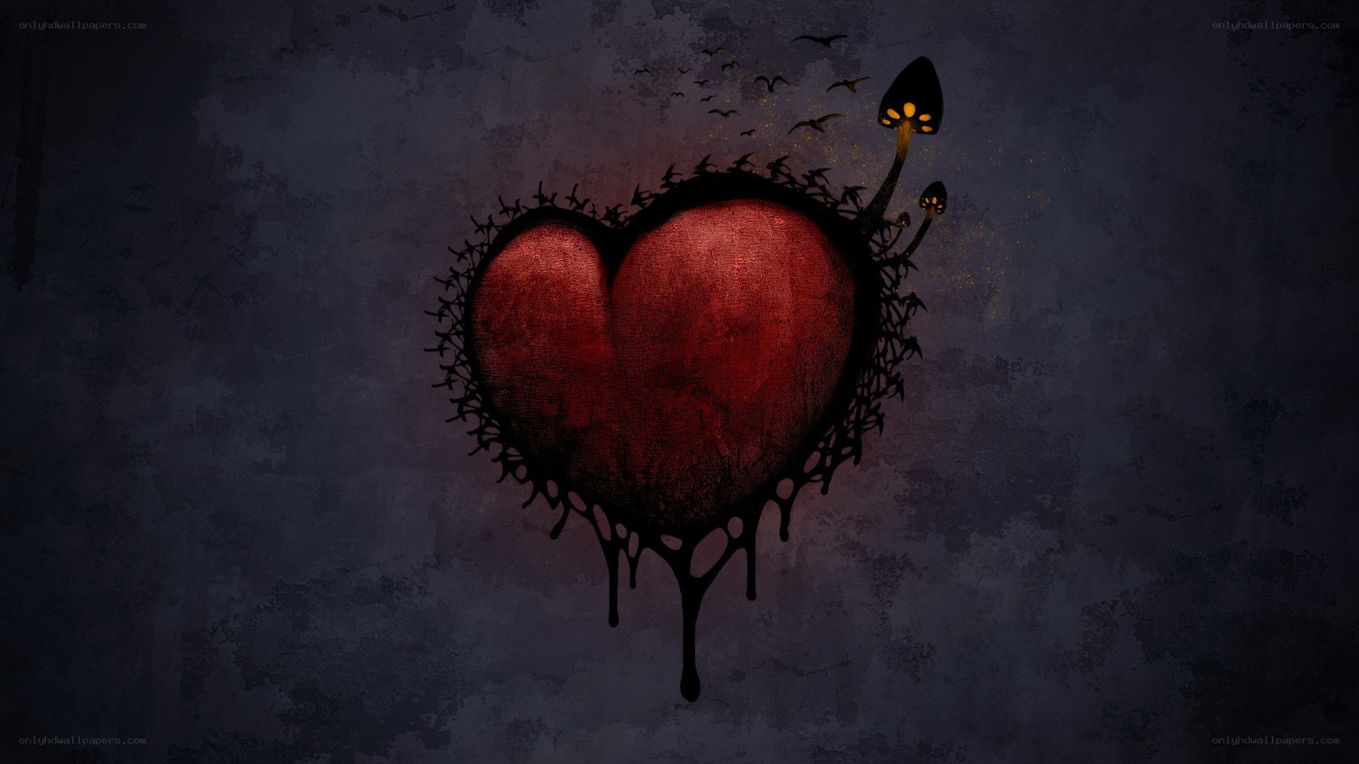 dark heart with mushrooms