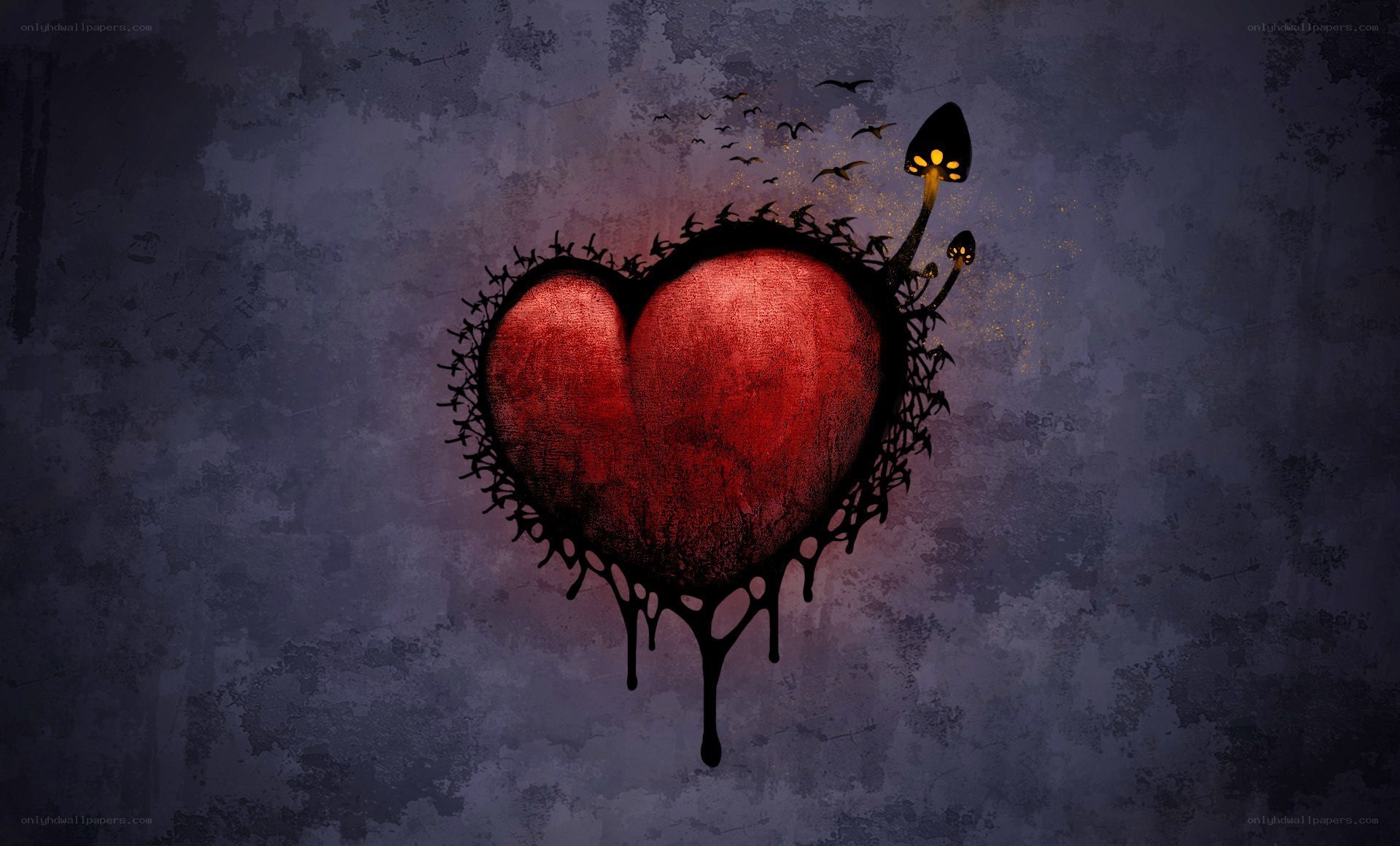 dark heart with mushrooms