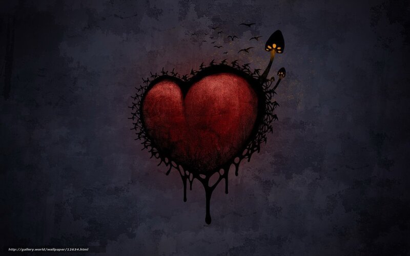 Dark heart with mushrooms