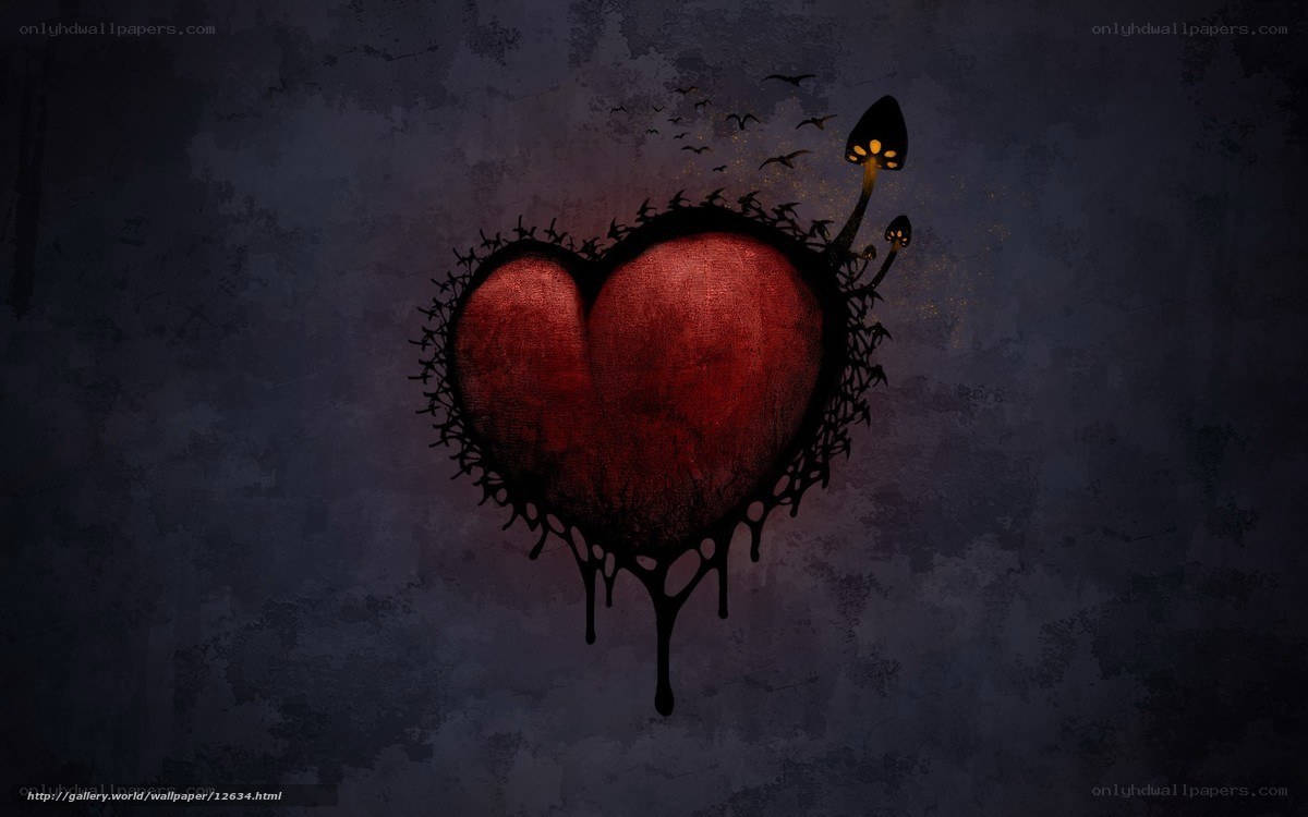 Dark heart with mushrooms