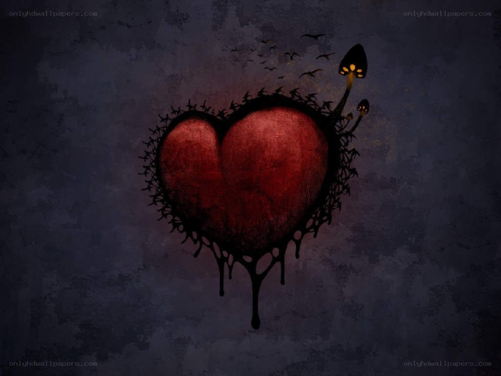 Dark heart with thorns and mushrooms