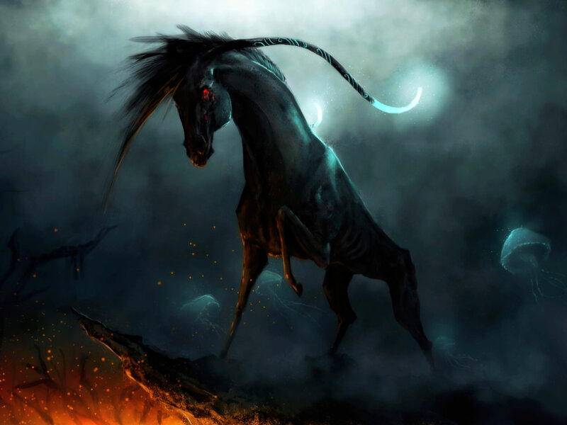 Dark Horse with Glowing Eyes