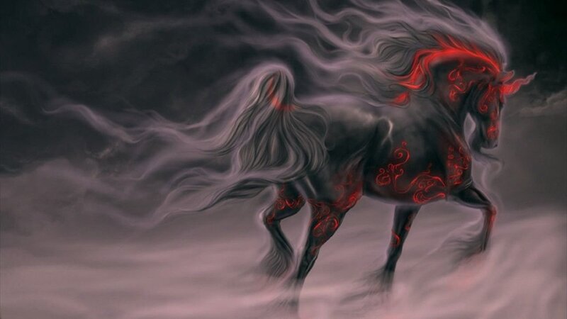 dark horse with glowing red patterns
