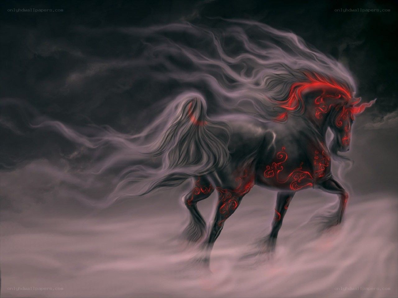 dark horse with glowing red patterns
