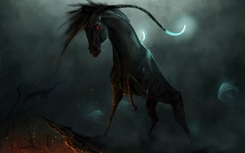 Dark Horse with Glowing Tail