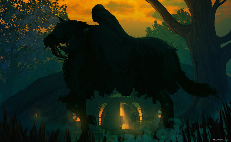 Dark Horse with Rider — Orange, Dramatic