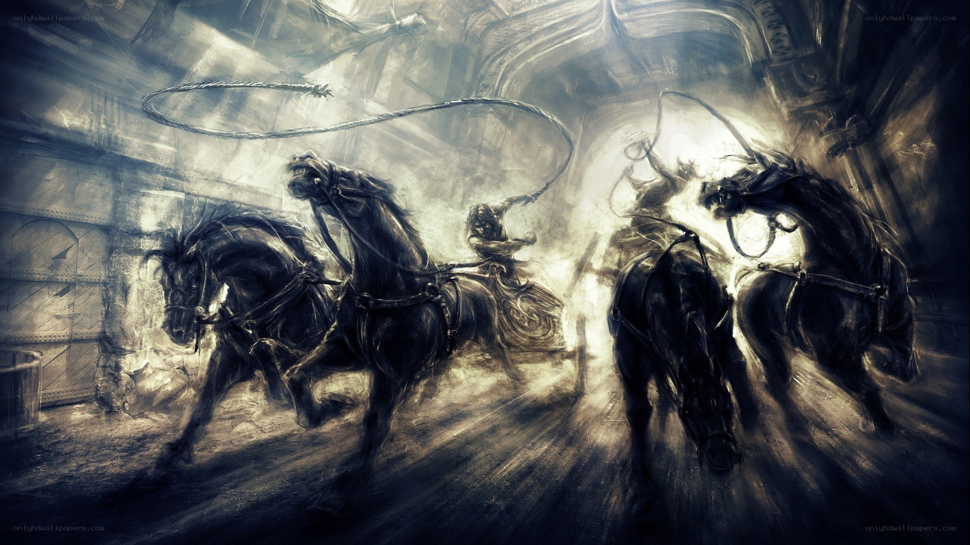 Dark horsemen in a tunnel